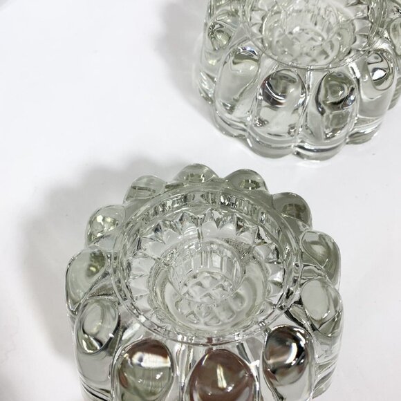 Vintage Glass Candle Holder Set of 2 Pillar or Tapered Candle 2x4" - Picture 3 of 6